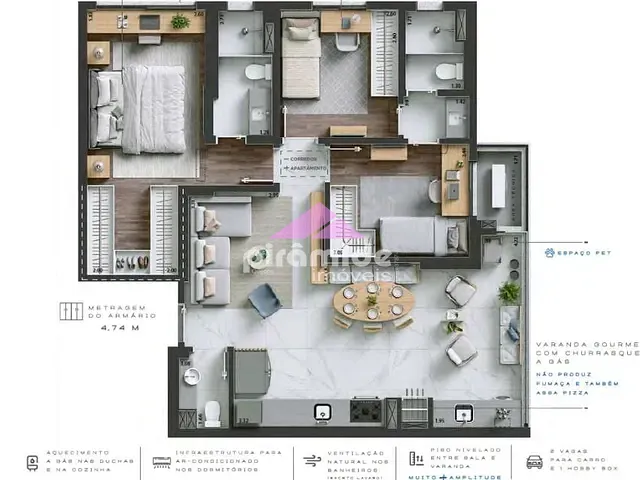 Apartamento com 83m² 3 quartos e 2 banheiros, à venda, no bairro Jardim das Colinas em São José dos Campos