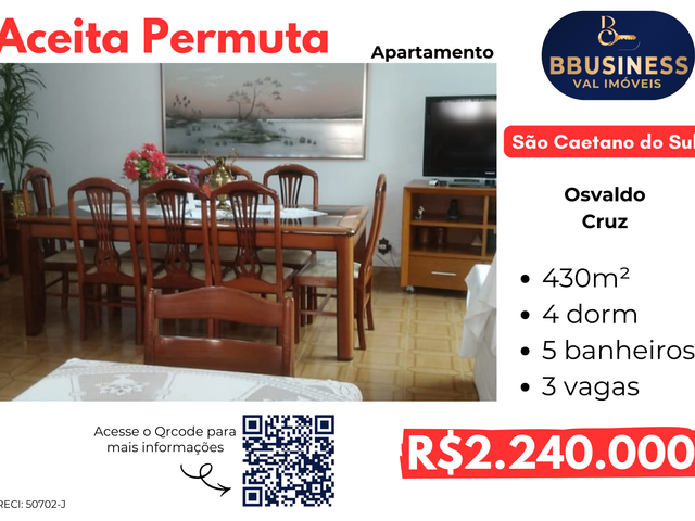 Apartamento com 430m² 4 quartos e 5 banheiros, à venda, no bairro Osvaldo Cruz em São Caetano do Sul