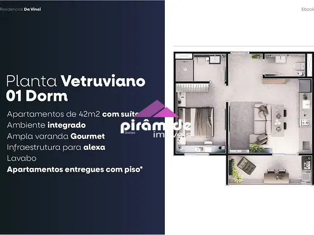 Apartamento com 43m² 1 quarto e 2 banheiros, à venda, no bairro Centro em São José dos Campos