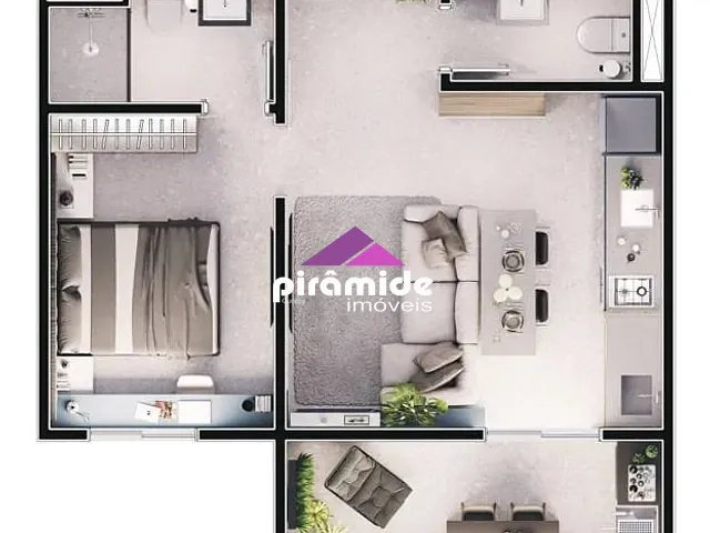 Apartamento com 43m² 1 quarto e 2 banheiros, à venda, no bairro Centro em São José dos Campos