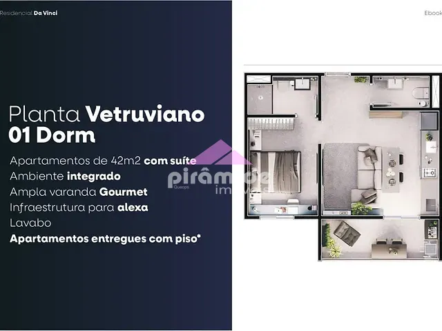 Apartamento com 43m² 1 quarto e 2 banheiros, à venda, no bairro Centro em São José dos Campos
