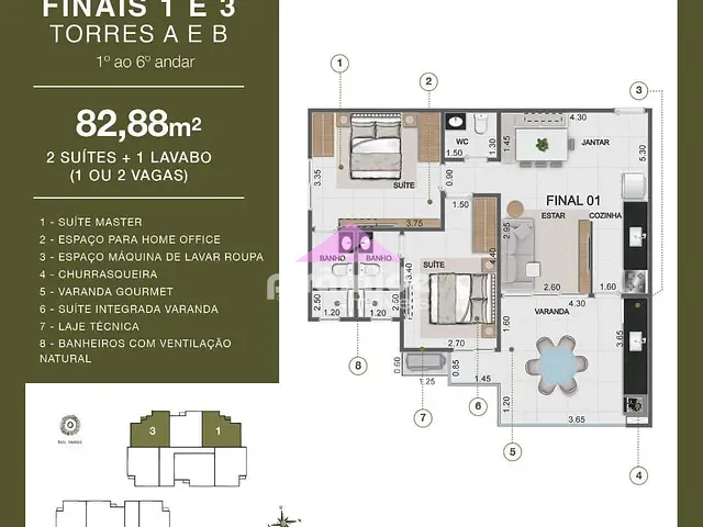 Apartamento com 85m² 2 quartos e 3 banheiros, à venda, no bairro Aruan em Caraguatatuba