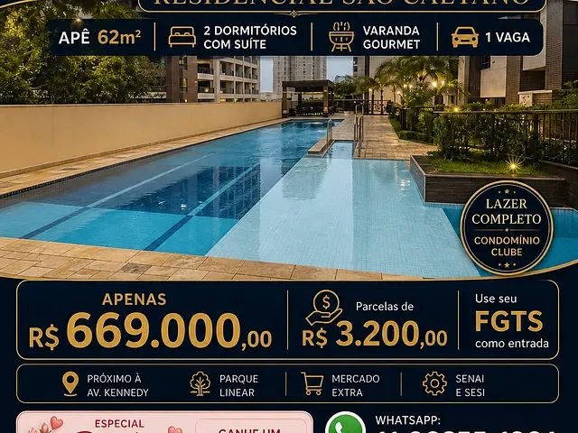 Apartamento com 70m² 2 quartos e 2 banheiros, à venda, no bairro Boa Vista em São Caetano do Sul