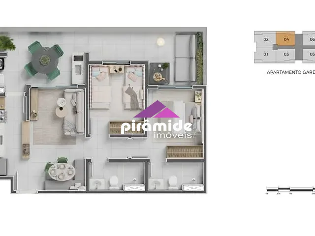 Apartamento com 68m² 2 quartos e 2 banheiros, à venda, no bairro Parque Industrial em São José dos Campos