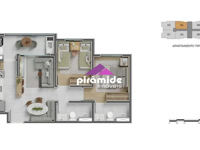 Apartamento com 54m² 2 quartos e 2 banheiros, à venda, no bairro Parque Industrial em São José dos Campos