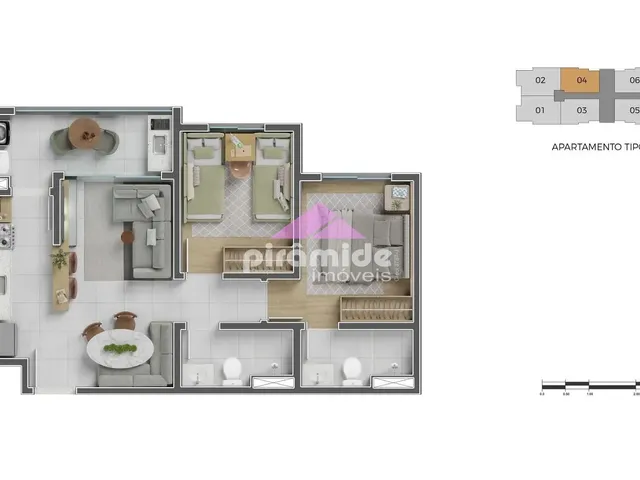 Apartamento com 54m² 2 quartos e 2 banheiros, à venda, no bairro Parque Industrial em São José Dos Campos