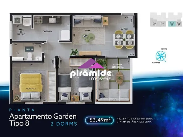 Apartamento com 53m² 2 quartos e 1 banheiro, à venda, no bairro Jardim Uirá em São José dos Campos