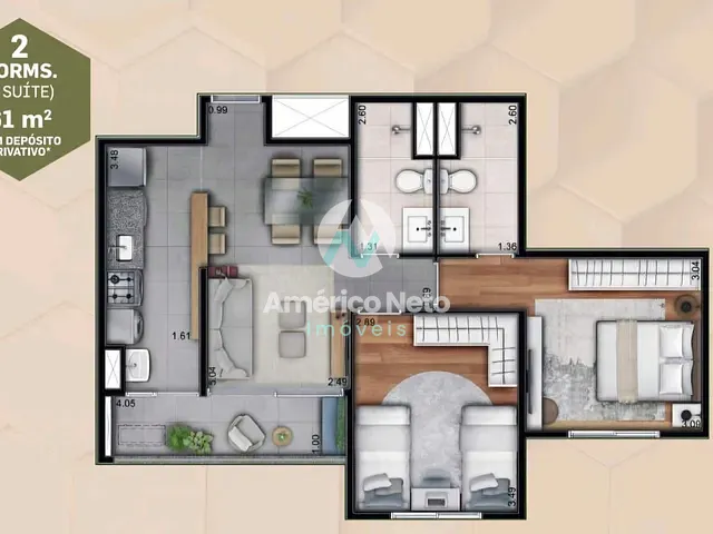 Apartamento com 61m² 2 quartos e 2 banheiros, à venda, no bairro Planalto em São Bernardo do Campo