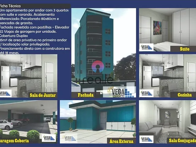 Apartamento com 455m² 3 quartos e 2 banheiros, à venda, no bairro Monte Carlo em Santa Luzia