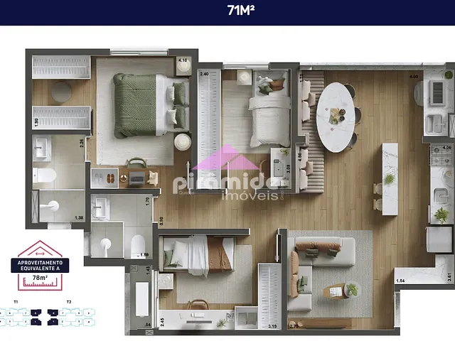Apartamento 3 quartos e 2 banheiros, à venda, no bairro Parque Industrial em São José dos Campos