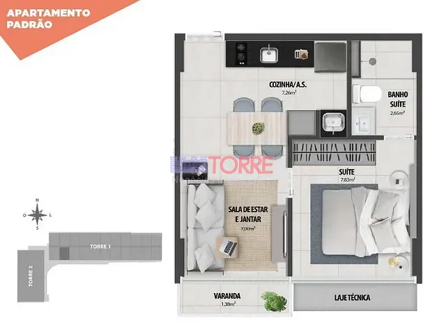 Apartamento com 32m² 1 quarto e 1 banheiro, à venda, no bairro Jardim Atlântico em Ilhéus