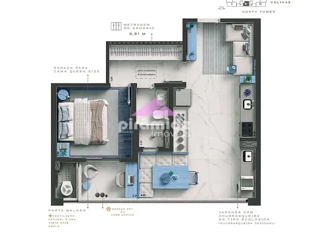 Apartamento com 51m² 1 quarto e 1 banheiro, à venda, no bairro Jardim das Colinas em São José dos Campos
