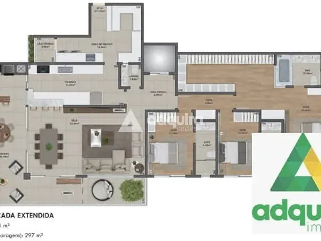 Apartamento com 297m² 3 quartos e 4 banheiros, à venda, no bairro Estrela em Ponta Grossa