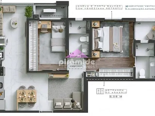 Apartamento 2 quartos e 2 banheiros, à venda, no bairro Jardim das Colinas em São José dos Campos