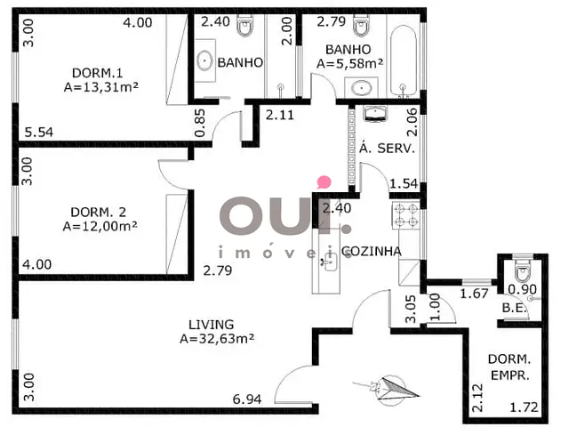 Apartamento 3 quartos e 2 banheiros, à venda, no bairro Itaim Bibi em São Paulo