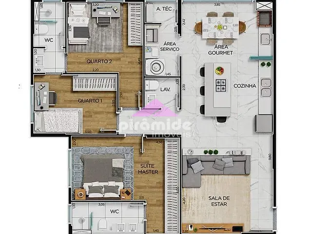 Apartamento 3 quartos e 3 banheiros, à venda, no bairro Loteamento Villa Branca em Jacareí