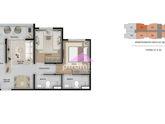 Apartamento com 65m² 2 quartos e 2 banheiros, à venda, no bairro Jardim das Indústrias em São José dos Campos