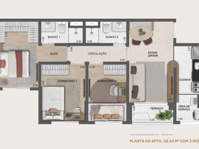Apartamento com 64m² 3 quartos e 1 banheiro, à venda, no bairro Fundação em São Caetano do Sul