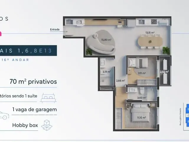 Apartamento com 83m² 2 quartos e 2 banheiros, à venda, no bairro Centro em São José dos Campos