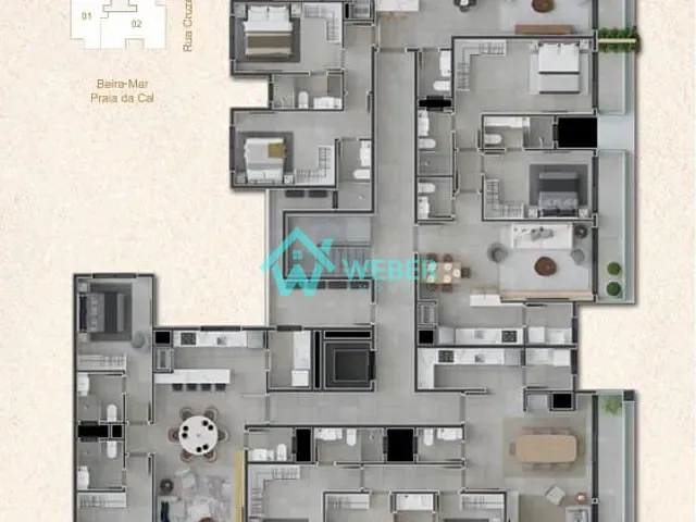 Apartamento com 150m² 2 quartos e 3 banheiros, à venda, no bairro Praia da Cal em Torres