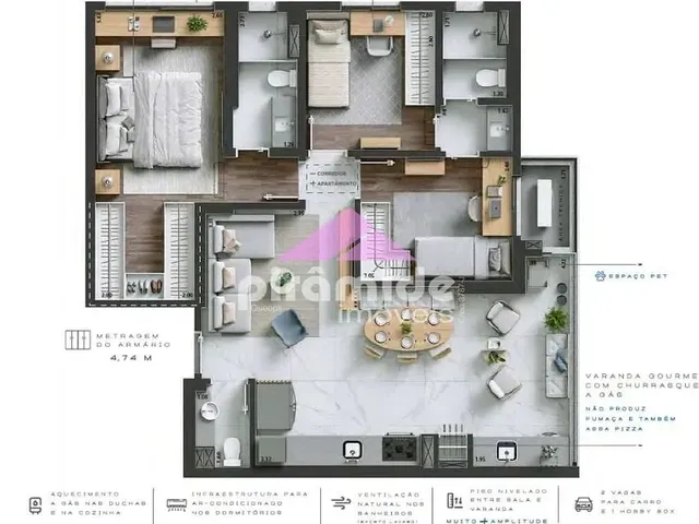 Apartamento com 83m² 3 quartos e 2 banheiros, à venda, no bairro Jardim das Colinas em São José Dos Campos