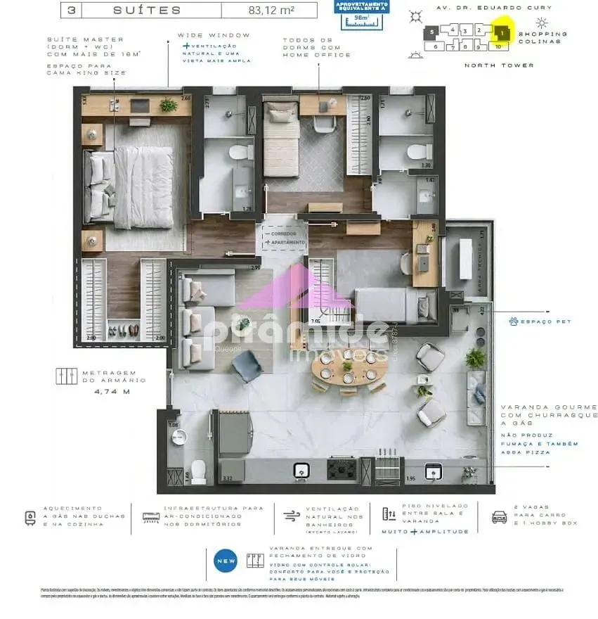 Apartamento, 3 quartos, 83 m² - Foto 2