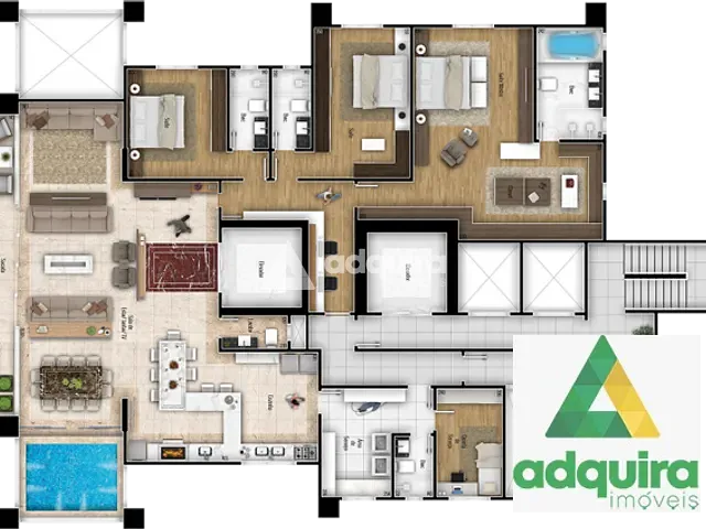 Apartamento com 629m² 3 quartos e 6 banheiros, à venda, no bairro Oficinas em Ponta Grossa