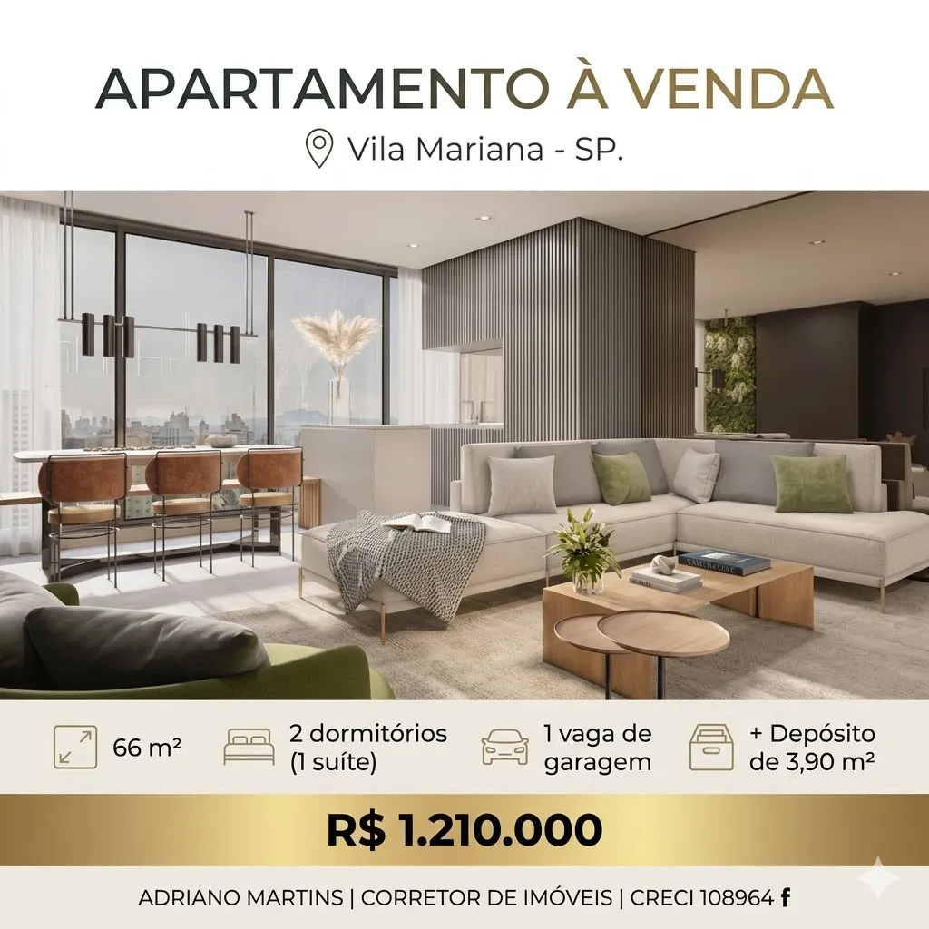 Apartamento para venda em Vila Mariana com 2 quartos, sendo 1 suíte, 66m²