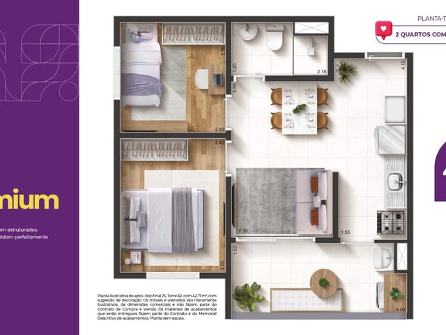 Apartamento com 42m² 2 quartos e 1 banheiro, à venda, no bairro Vila Zelina em São Paulo