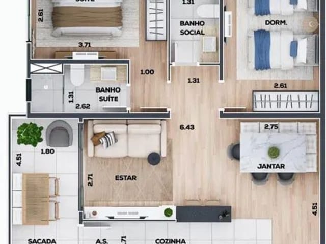 Apartamento 2 quartos e 1 banheiro, à venda, no bairro Jardim das Nações em Taubaté