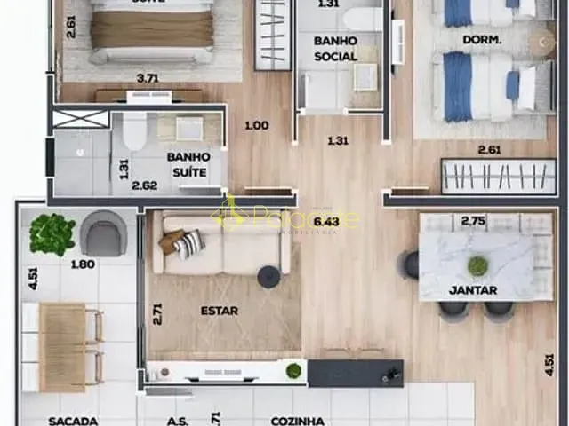 Apartamento 2 quartos e 1 banheiro, à venda, no bairro Jardim das Nações em Taubaté