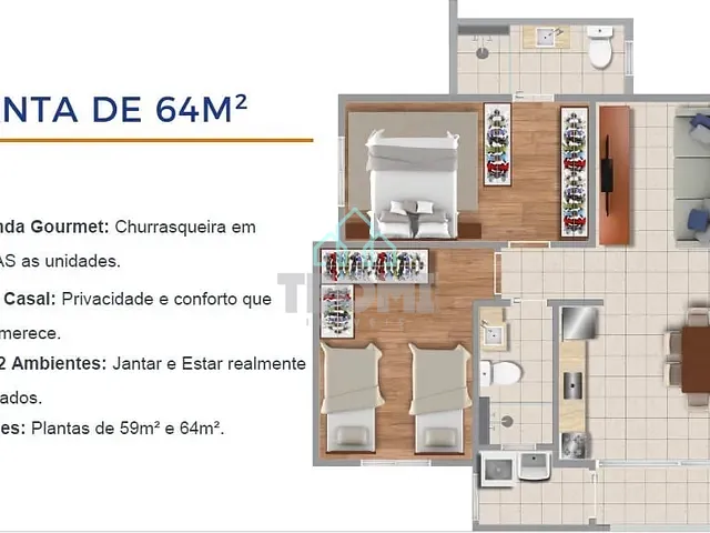 Apartamento 2 quartos e 2 banheiros, à venda, no bairro Residencial Portal da Mantiqueira em Taubaté