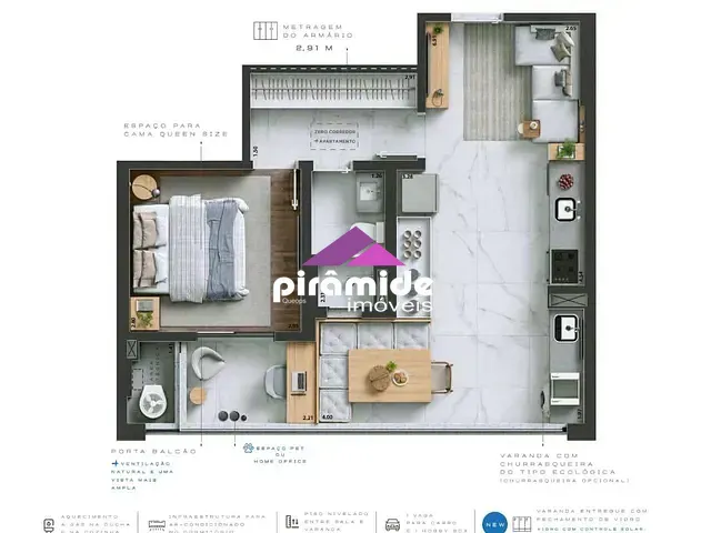 Apartamento 1 quarto e 1 banheiro, à venda, no bairro Jardim das Colinas em São José dos Campos