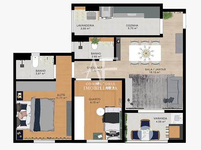 Apartamento com 65m² 2 quartos e 1 banheiro, à venda, no bairro Residencial Portal da Mantiqueira em Taubaté