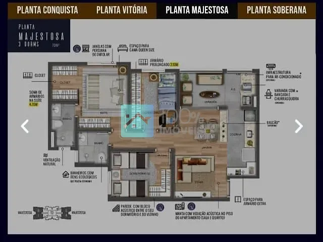 Apartamento com 70m² 2 quartos e 1 banheiro, à venda, no bairro Vila Industrial em São José dos Campos