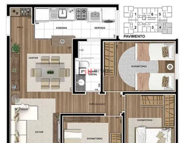 Apartamento com 63m² 3 quartos e 1 banheiro, à venda, no bairro Jardim São Paulo II em Londrina