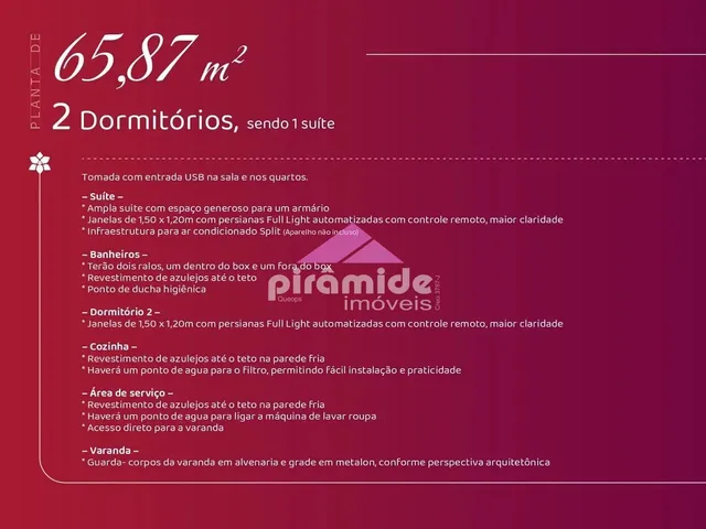 Apartamento com 66m² 2 quartos e 2 banheiros, à venda, no bairro Urbanova em São José Dos Campos