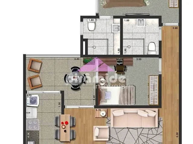 Apartamento com 66m² 2 quartos e 2 banheiros, à venda, no bairro Urbanova em São José Dos Campos