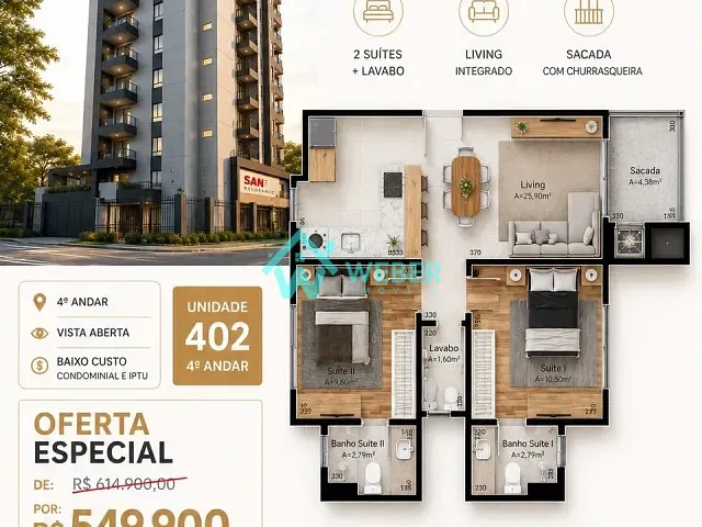 Apartamento 2 quartos e 3 banheiros, à venda, no bairro São José em São Leopoldo