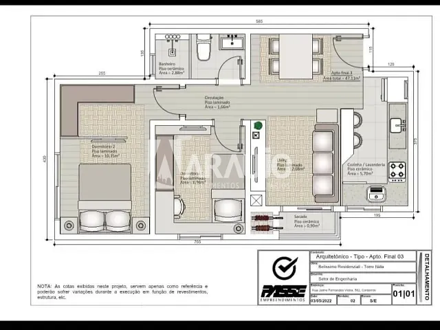 Apartamento com 70m² 2 quartos e 1 banheiro, à venda, no bairro Cordeiros em Itajaí