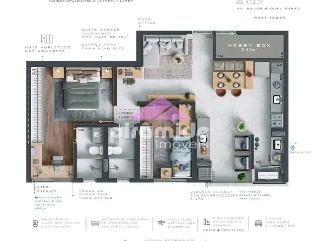 Apartamento com 71m² 2 quartos e 2 banheiros, à venda, no bairro Jardim das Colinas em São José Dos Campos