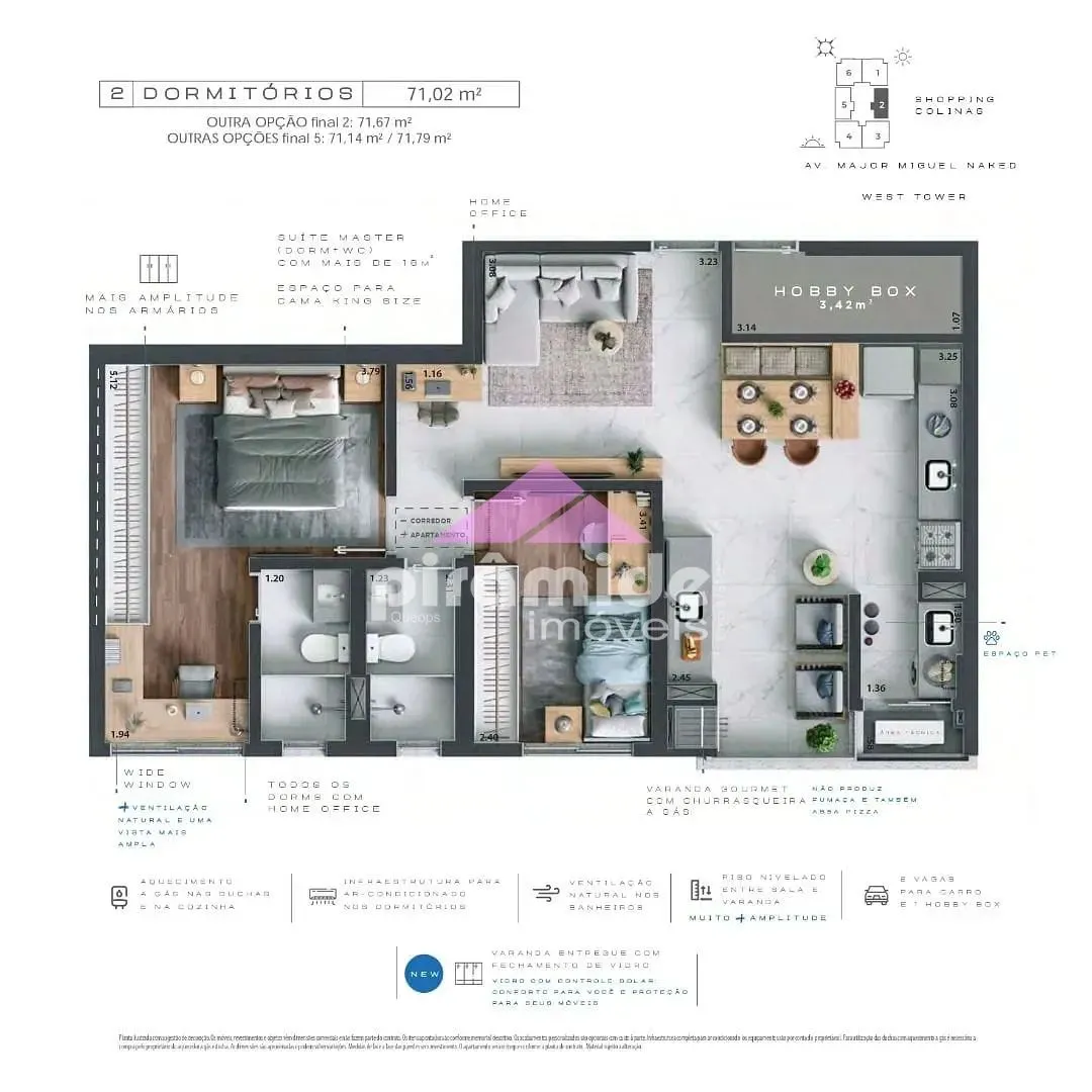 Apartamento, 2 quartos, 71 m² - Foto 2