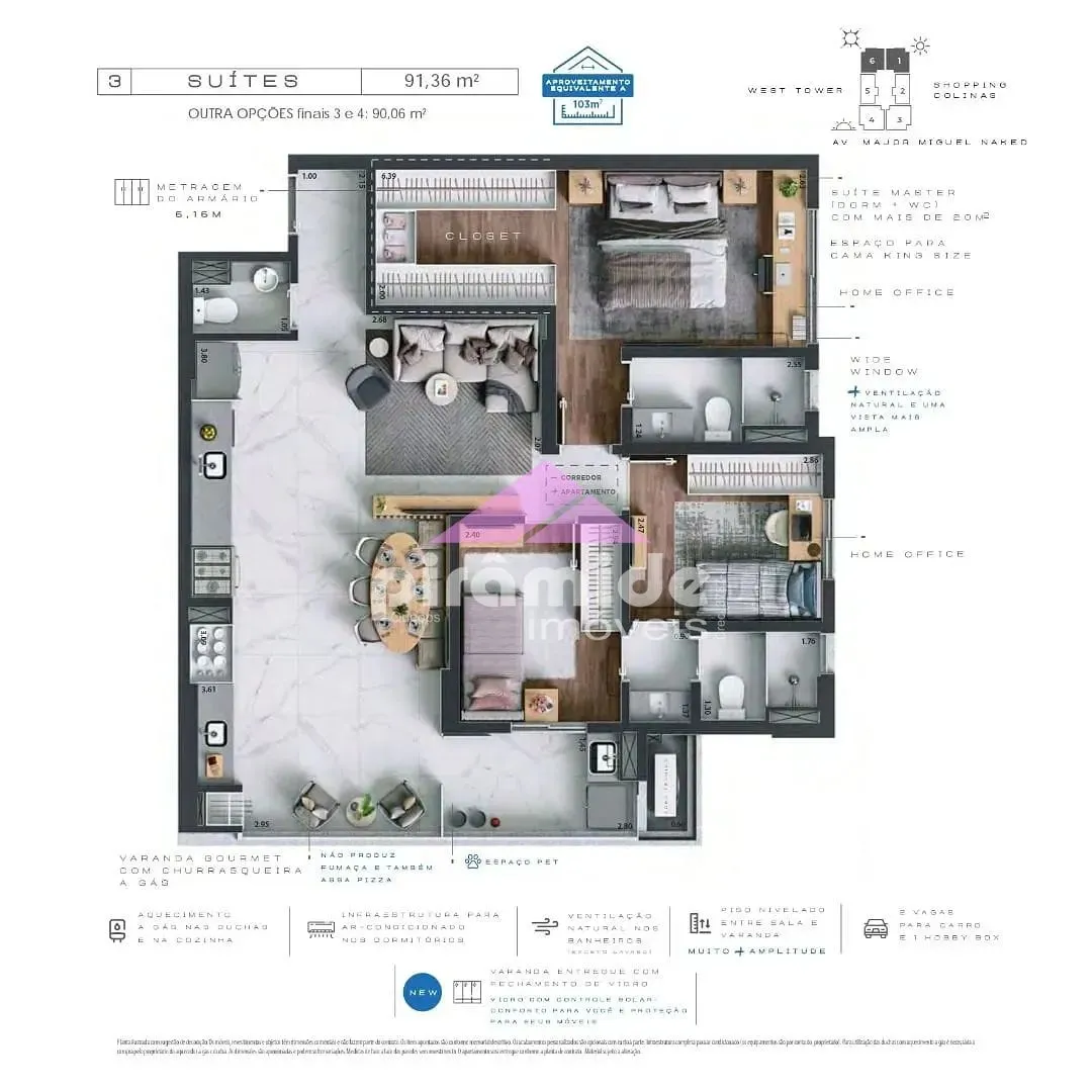 Apartamento, 3 quartos, 91 m² - Foto 3