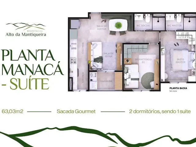 Apartamento com 63m² 2 quartos e 2 banheiros, à venda, no bairro Centro em Caçapava