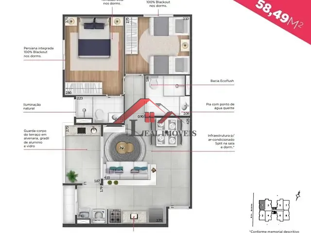 Apartamento com 58m² 2 quartos e 2 banheiros, à venda, no bairro Vila Baeta Neves em São Bernardo do Campo