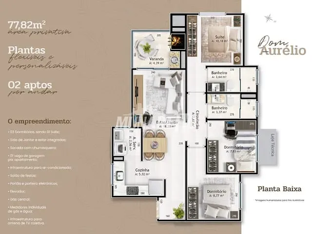 Apartamento com 78m² 3 quartos e 2 banheiros, à venda, no bairro Santa Cruz em Concórdia