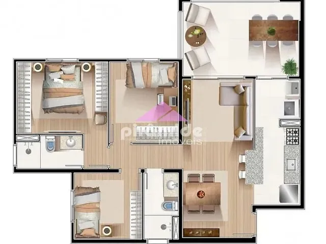 Apartamento com 80m² 3 quartos e 2 banheiros, à venda, no bairro Jardim Didinha em Jacareí