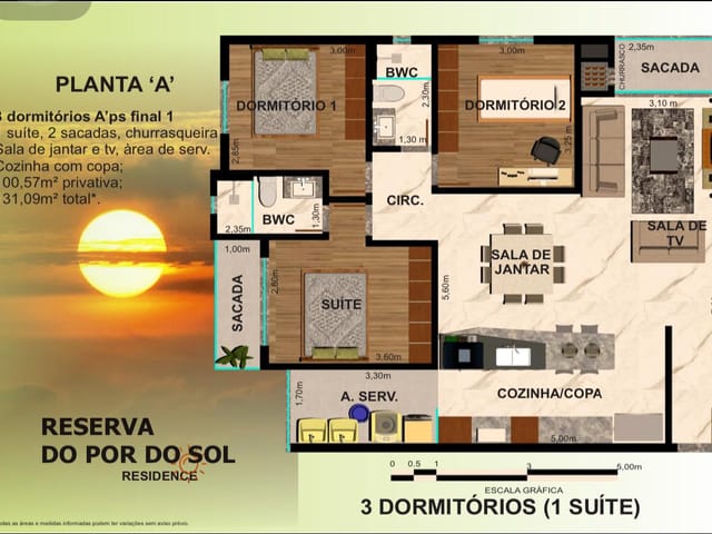 Apartamento com 154m² 3 quartos e 2 banheiros, à venda, no bairro Centro em Ponta Grossa