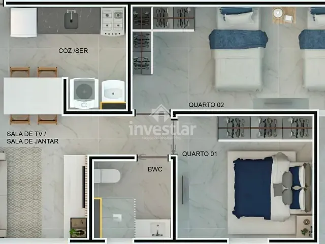 Apartamento 2 quartos e 1 banheiro, à venda, no bairro Cruzeiro em Campina Grande