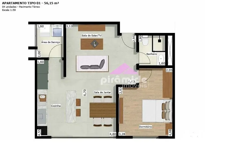 Apartamento, 1 quarto, 56 m² - Foto 1